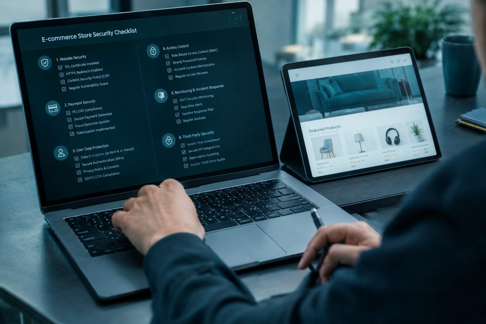 Consultant reviewing an e-commerce security checklist